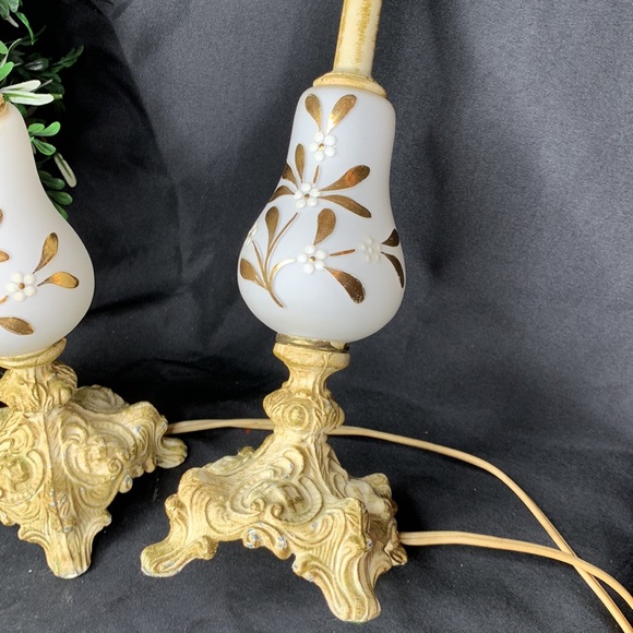 Set of 2 hard to find Vianne (VV) French mid century gilded table lamps - Picture 13 of 16